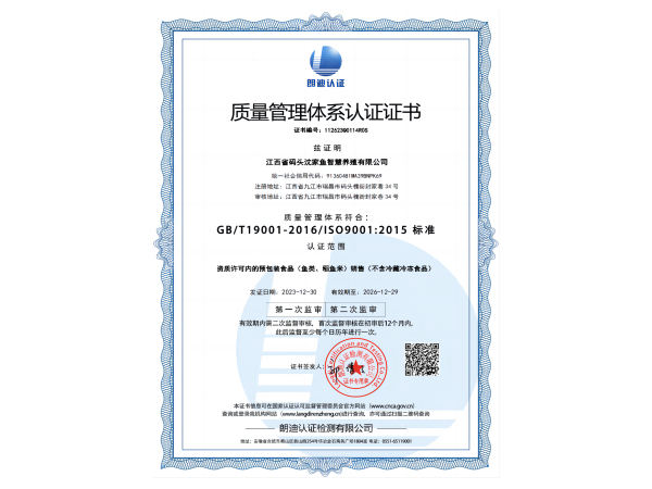 ISO9001质量管理体系认证证书